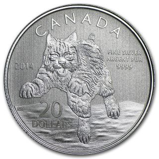 2014 1/4 Oz Silver Canadian $20 Coin - Bobcat - Certificate Of Authenticity photo