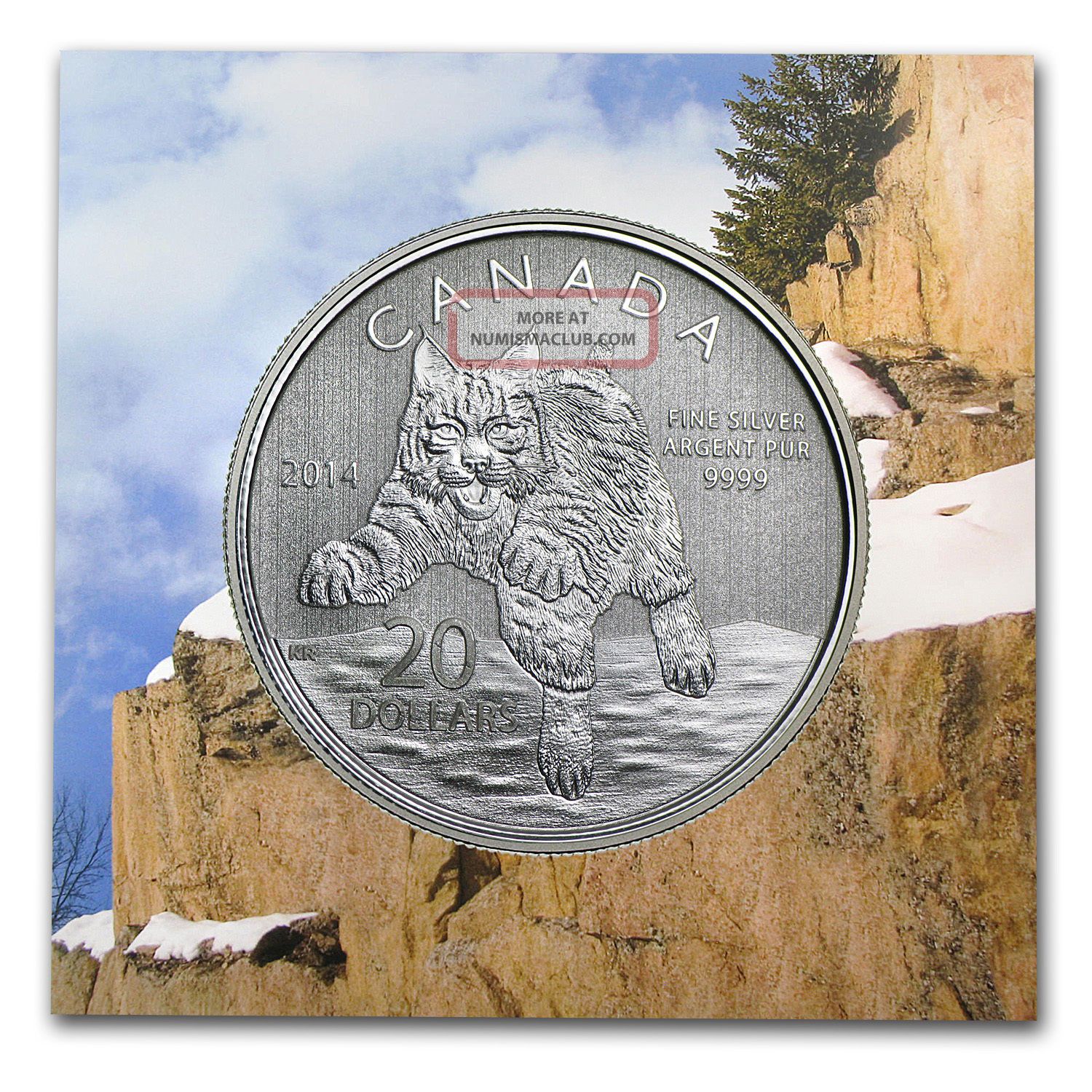 2014 1/4 Oz Silver Canadian $20 Coin Bobcat Certificate Of Authenticity