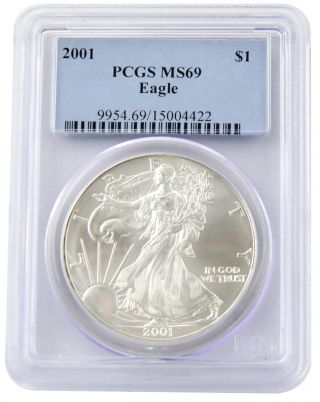 2001 American Silver Eagle - Uncirculated - Pcgs 69 photo