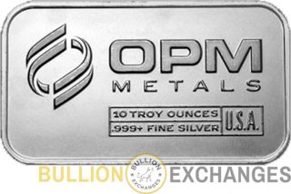 Opm (ohio Precious Metals) 10 Troy Ounces.  999 Fine Silver Bar photo