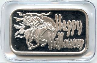Happy Halloween & Headless Horseman.  999 Silver Art Bar Medal 1 Oz - Sab Ku718 photo