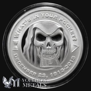 Grim Reaper 1 Oz.  999 Silver Bullion Round With Plastic Cap photo