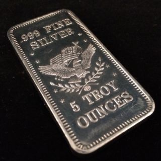 5 Troy Oz.  999 Fine Silver Bar By American Pacific & Usa photo