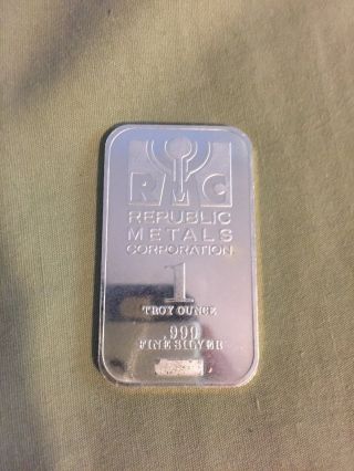 1 Troy Ounce Republic Metals (rmc) Silver Bar.  999 Fine Silver photo
