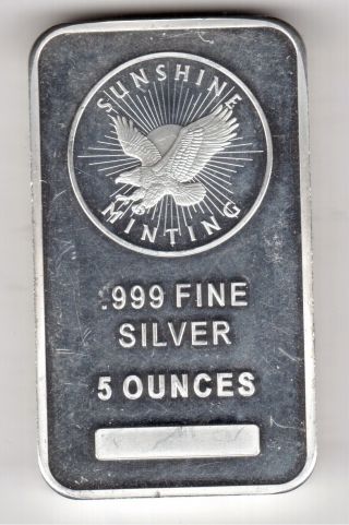 Us 5 Oz.  999 Silver Bar From Sunshine Minting photo