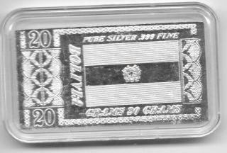 Bolivia Flag 20 Grams Bar (. 999 Silver) The Silver 1973 Silver Producers photo