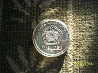 5 Oz.  999 Fine Silver Round In 1990 Holos Round In Plastic Case photo