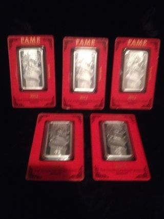 5 X 2012 Pamp 1 Oz Silver Bar.  999 Pure - Year Of The Dragon photo