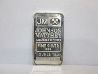 Johnson Matthey.  999 Fine Silver 1 Troy Ounce Bar photo