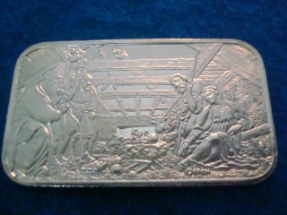Christmas Manger Scene By The Crown 1 Troy Oz.  999 Fine Silver photo