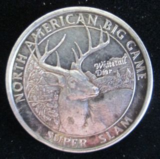 North American Big Game ' Slam ' Whitetail Deer 1 Troy Oz Fine Silver Round photo