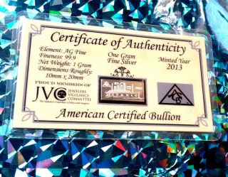 99.  9 Silver Acb 1 Gram Ag Limited Edition 100 Year Anniversary Bullion Bar ' photo
