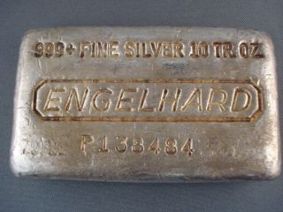 Rare Stamped Thru Engelhard Poured 10oz Silver Bar photo