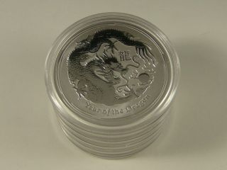 (5) 2012.  999 Fine Silver 2 Oz Perth Lunar Dragons - A204 photo