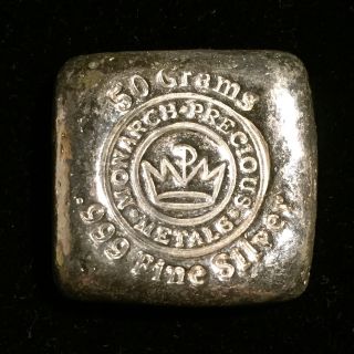 50 Grams.  999 Hand - Poured Silver Square Bar,  Monarch Precious Metals Mpm - Nr photo