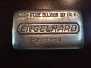 10 Troy Oz Engelhard Fine Silver Bar.  999 Fine (loaf Style P Series - See History) photo
