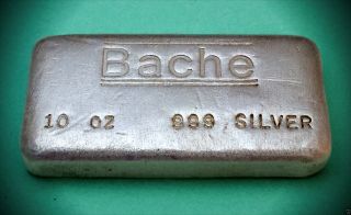 Bache Old Poured 10 Troy Oz.  999 Silver Bar photo