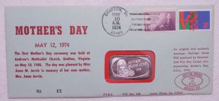 1974 1 Troy Oz.  999 Silver Art Bar Mother Means Love Ussc W/ Cover Mother ' S Day photo