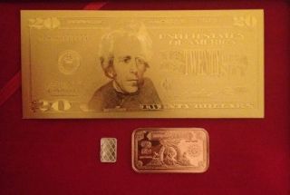Pure 24k Gold $20 Bill Banknote 1 Gram.  999 Silver 1 Oz Copper Bar photo