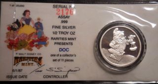 Disney Series 1/2 Troy Ounce.  999 Fine Silver Round - Doc photo