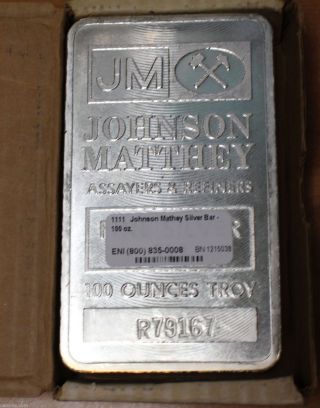 Johnson Matthey Vintage Old Style Silver Bar 100 Oz Serial 01215038b photo