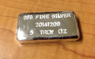 999 Fine Silver Bar 5 Troy Ounces - Hand Poured 12/06 photo