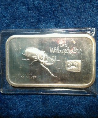 Vintage The Watergate Bug One Ounce Silver Bar.  999 Pure Silver photo