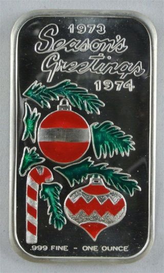 1973 Season ' S Greetings Enameled Colored Silver Art Bar 1 Oz.  999 Ceeco 003018 photo