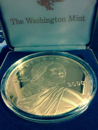 2000 Giant Quarter Pound Sacagawea 4 Troy Ounce 0.  999 Fine Silver Round Proof. photo