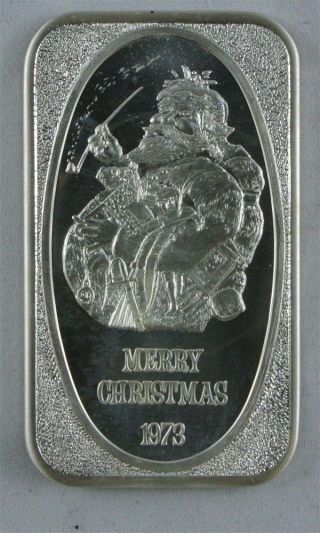 1973 Merry Christmas Santa & Pipe Silver Art Bar 1 Oz.  999 - Ussc photo