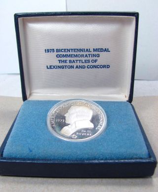 1975 90 Silver Bicentennial Proof Medal Paul Revere/lexington & Concord 1 Ozt photo