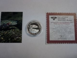 National Fishing Grand Slam Steelhead Trout 1 Ounce.  999 Pure Silver Coin W/card photo