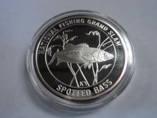 National Fishing Grand Slam Spotted Bass 1 Troy Ounce.  999 Pure Silver Coin photo
