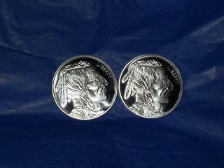 (2) 1 Oz Uncirculated Buffalo Nickel Design.  999 Fine Silver photo