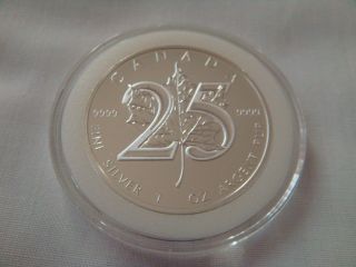 2013 Silver Canadian Maple Leaf.  9999 Fine Silver 25th Anniversary Coin. photo