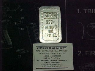 Amg 1 Oz.  999,  Fine Silver Bar Rare Find Comes With photo