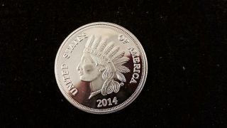 Five 1 Troy Oz 2014 Indian Head Cent Design.  999 Fine Silver Round photo