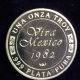 1 Oz Viva Mexico 1982.  999 Fine Silver Art Round Libertad Cap & Rays Onza Plata Silver photo 3
