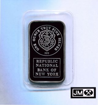 Johnson Matthey 1 Oz 999 Rare Silver Art Bar Republic National Bank Ny photo