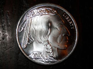 2010 Indian Head And Buffalo Silver Coin - 1 - Oz.  999 Fine - photo