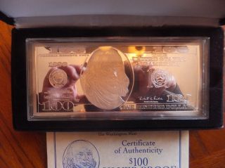 1996 - 4 Oz Silver Proof Ben Franklin $100 Bill Bar,  Black Vel Case,  Air - Tite, photo