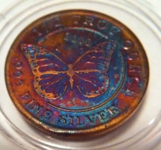 1/2 Oz Monarch Precious Metals Rainbow Toned Butterfly.  999 Silver photo