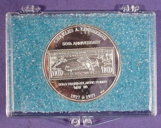 Charles A.  Lindbergh Trans - Atlantic - 50th Anniversary Silver Round 1oz.  999 Fs - photo