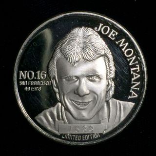 Joe Montana No 16 San Francisco 49ers 1 Troy Oz.  999 Fine Silver Art Round,  Nr photo