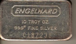 10 Oz Silver Bar,  Engelhard, .  999,  Fine Silver (us - 4844) photo