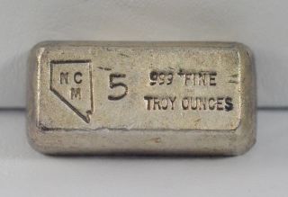 Nevada Coin Mart Ncm 5.  0 Ozt Troy Ounce.  999 Fine Silver Old Pour Mini Loaf Bar photo