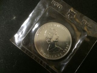 1989 Silver Canadian Maple Leaf 5 Dollar Bullion Coin 1 Oz Elizabeth Ii Canada photo