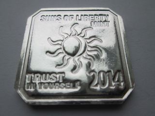 1 Oz 2014 Suns Of Liberty.  999 Fine Silver Art Bar Uniquely Square photo