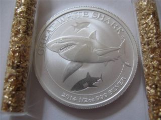 2014 1/2 Ounce Silver Australian Great White Shark Perth Coin,  Gold photo