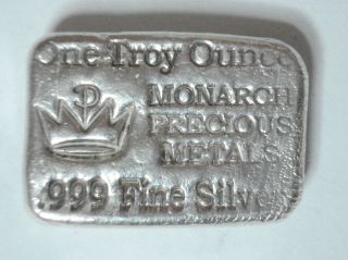 1 Oz Monarch Precious Metals.  999 Pure Silver Old Poured Bar photo